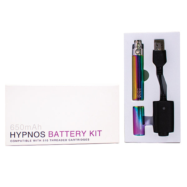 Linx Rainbow or Iridescent 510 Vape Battery, and Iridescent-Cartridge cover steel colored on white background 